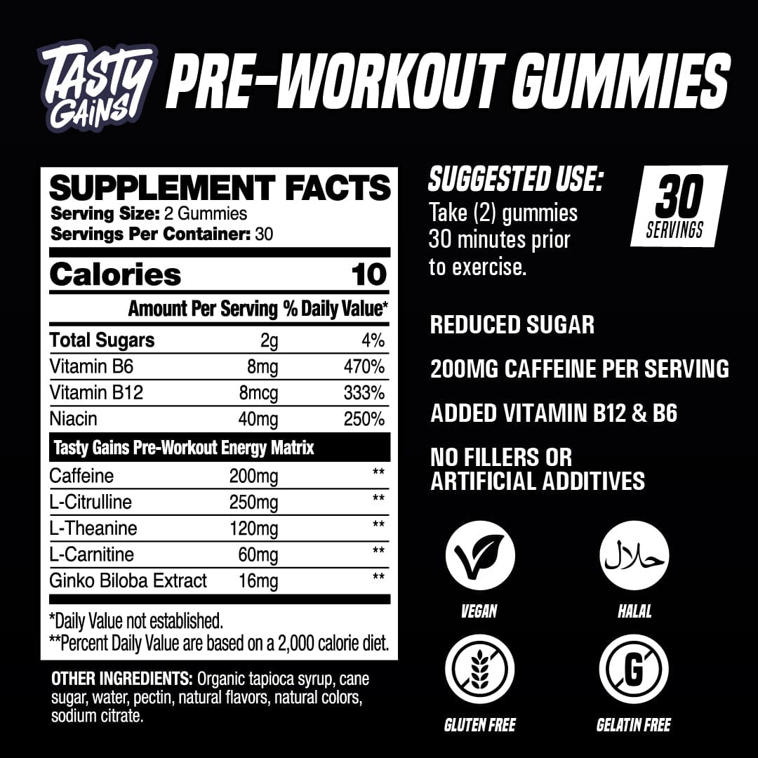 Gomitas pre-entrenamiento Tasty Gains - 30 porciones