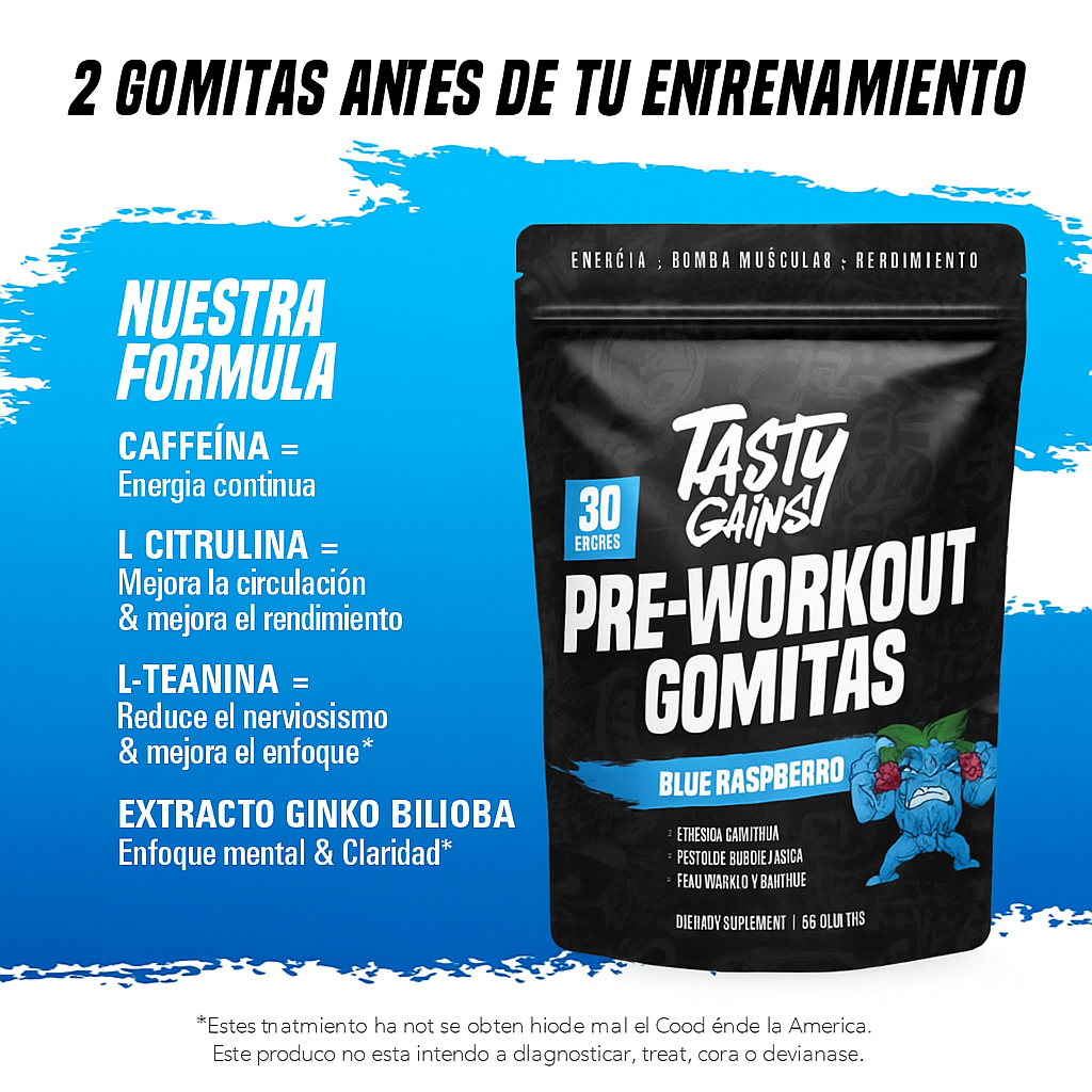 Gomitas pre-entrenamiento Tasty Gains - 30 porciones