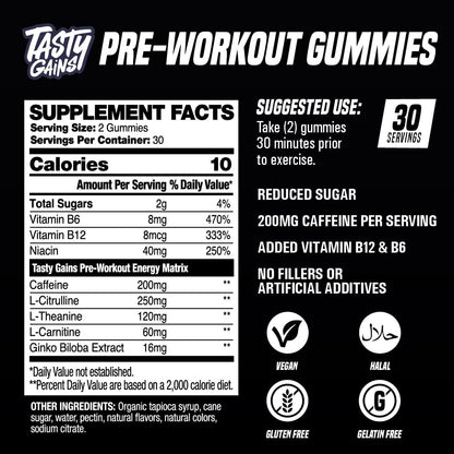 Gomitas pre-entrenamiento Tasty Gains - 30 porciones